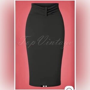 50s Pencil Skirt Black midi bow vintage elastic fitted hourglass summer spring